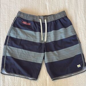 Vuori Blue and Gray Board Shorts Nautical Stripes
